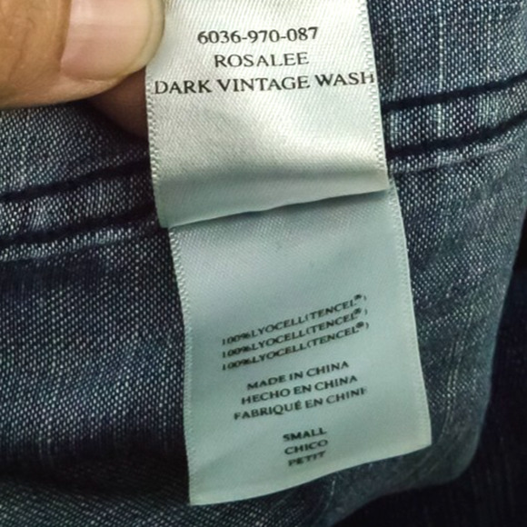 Rails Size Small S Rosalee Denim Chambray Dark Wash Tie Neck Long Sleeve Top - Picture 5 of 8